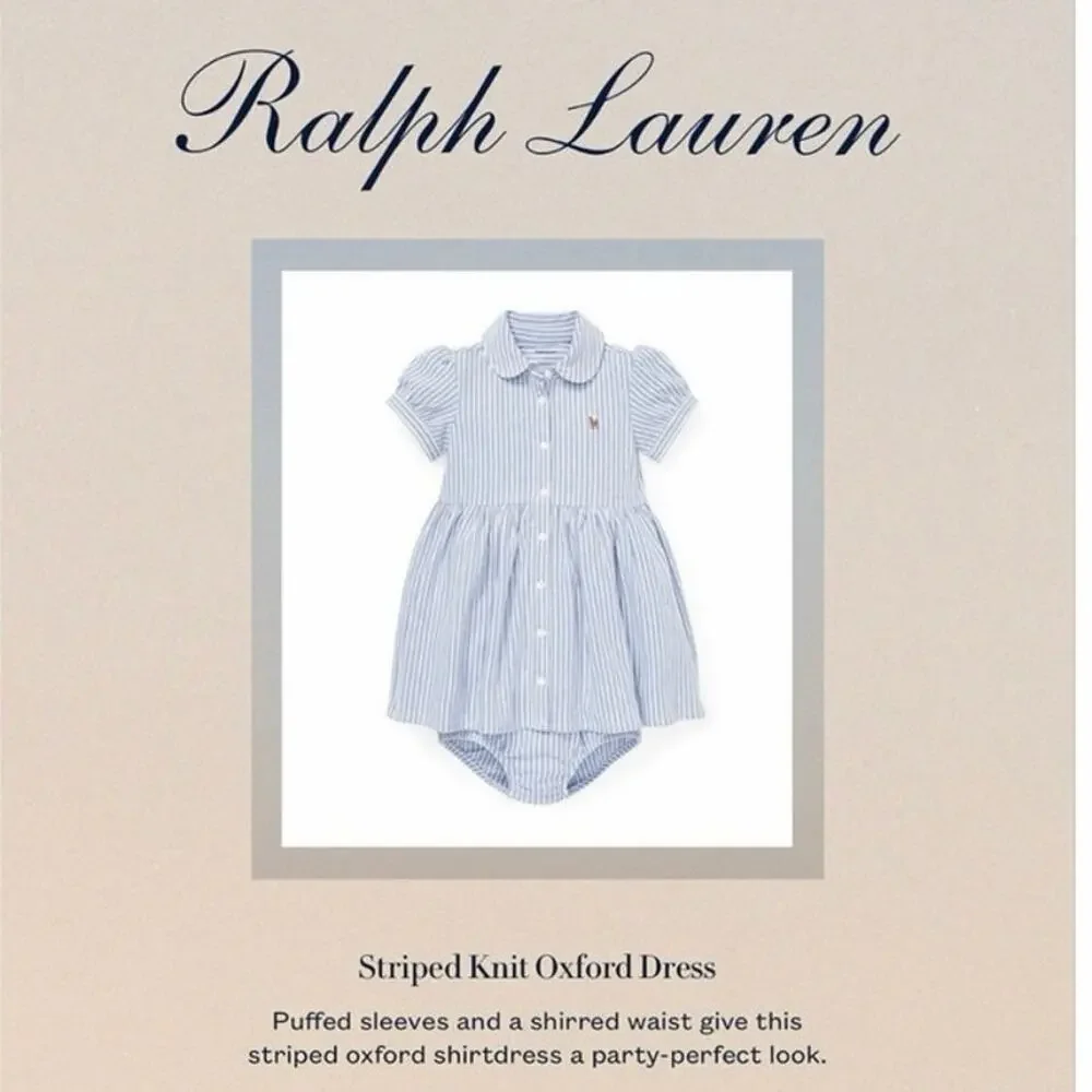 Ralph Lauren Baby Girls Striped Knit Oxford Dress Sz 6M